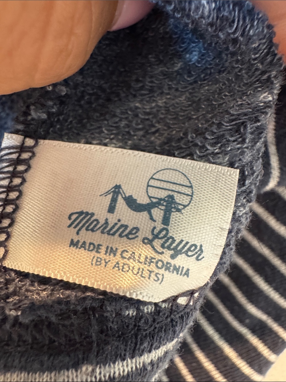 Marine Layer Navy and White Striped Short Sleeve French Terry Tee Small- Preppy - Picture 8 of 11